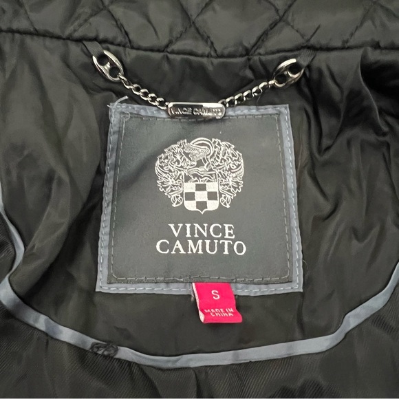 Vince Camuto Women's Quilted Jacket Size Small Belted Black Faux Suede Trim - Picture 4 of 15